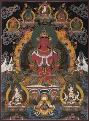 High-Quality Amitayus Buddha Thangka Painting | Buddha Aparmita